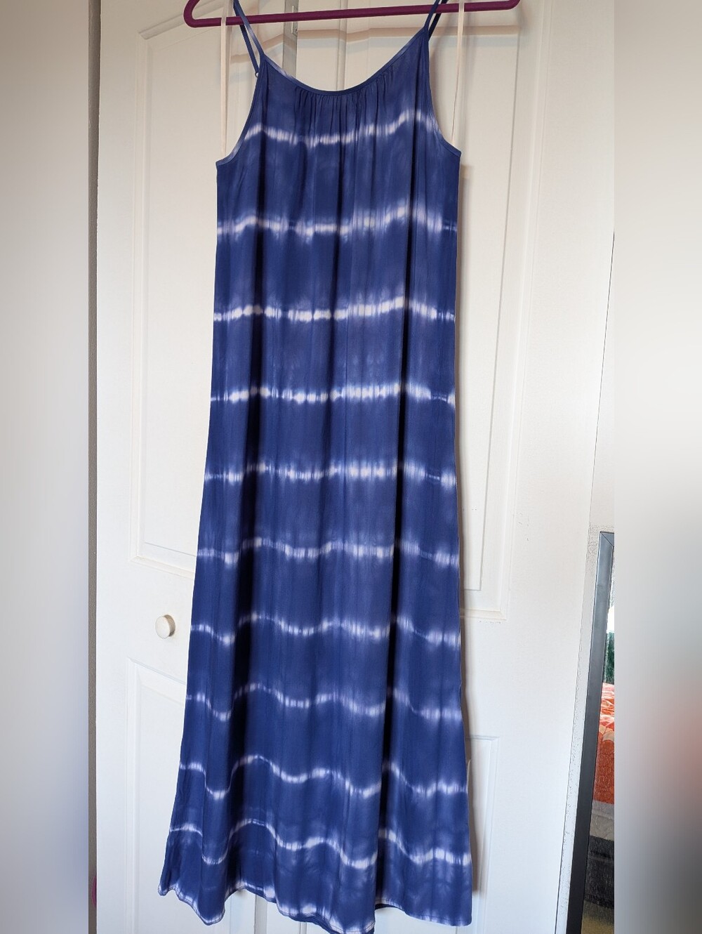 Blue Tie-Dye Maxi Slip Dress Hippie Boho Festival Summer Vacation